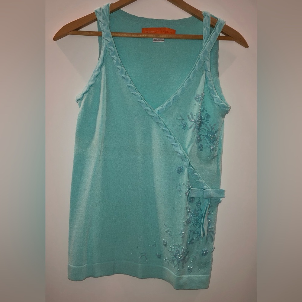 Cynthia Steffe Aqua Blue Tank Top With braided embellishments and beading